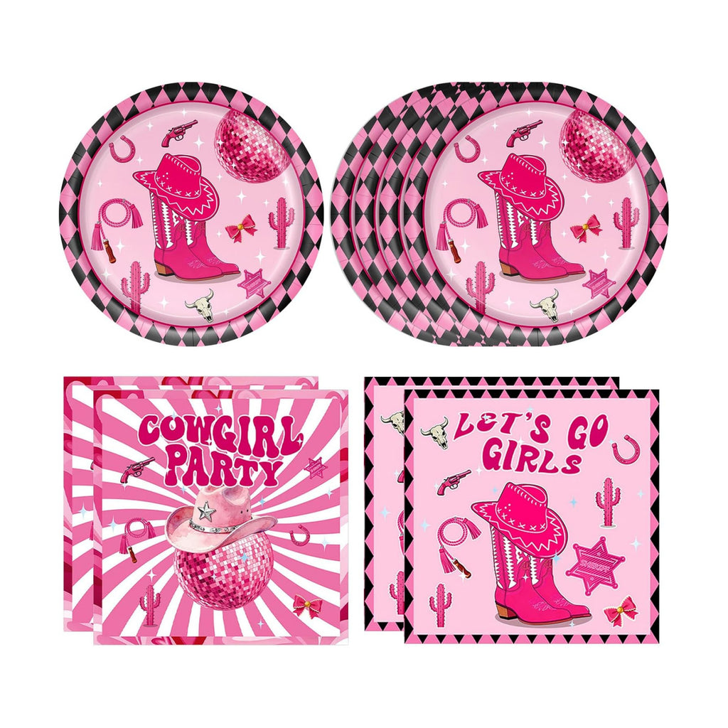40PCS Cowgirl Party Decorations Disco Cowgirl Birthday Plates and Napkins Pink Party Supplies Disposable Table Decor Set for Women Girl Western Cowgirl Baby Shower Bachelorette Party Supplies
