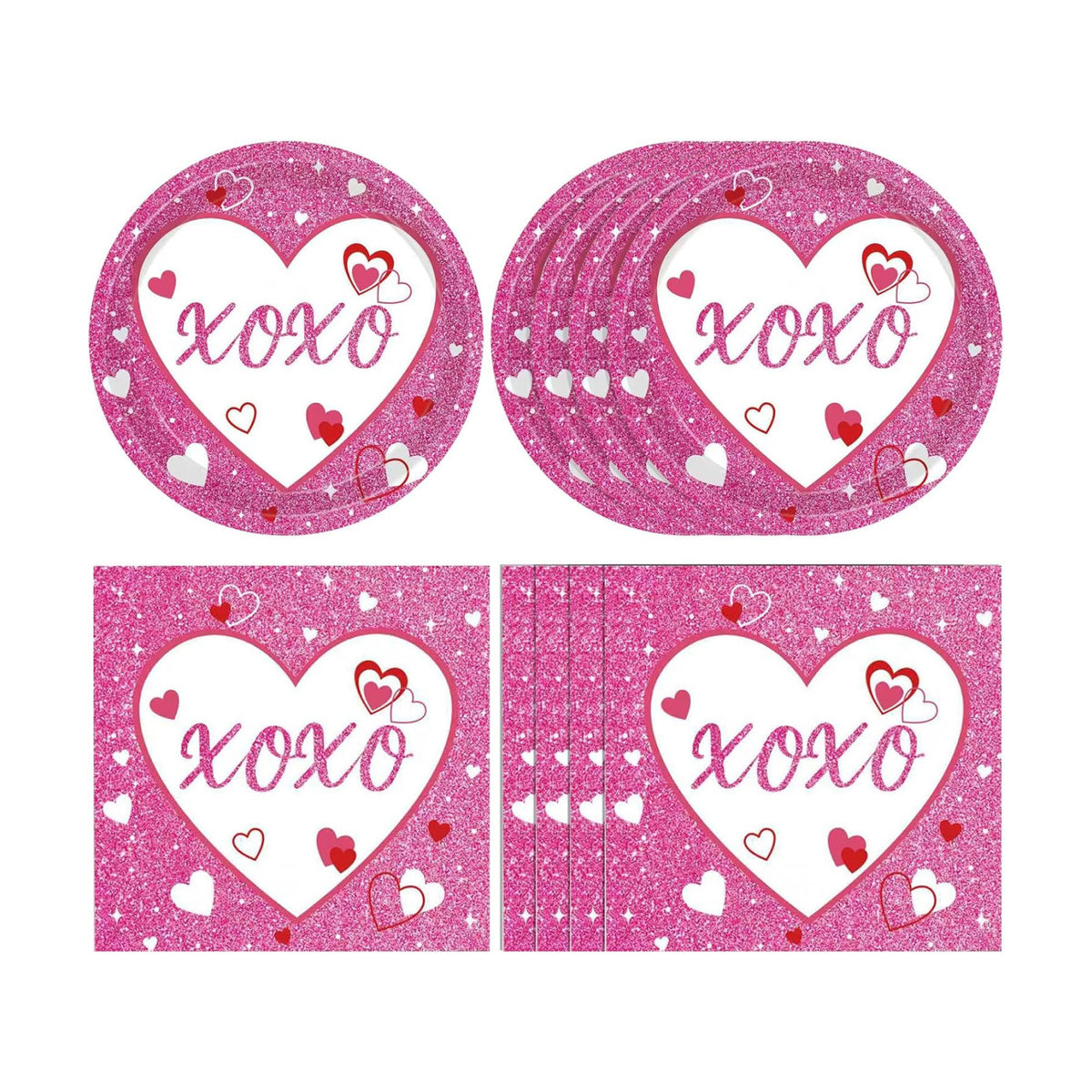 40PCS Valentines Day Decorations, Valentines Party Supplies Pink Paper Plates and Napkins Set, Red Heart Happy Galentines Day Tableware for Engagement Wedding Anniversary Decorations Serve 20 Guests