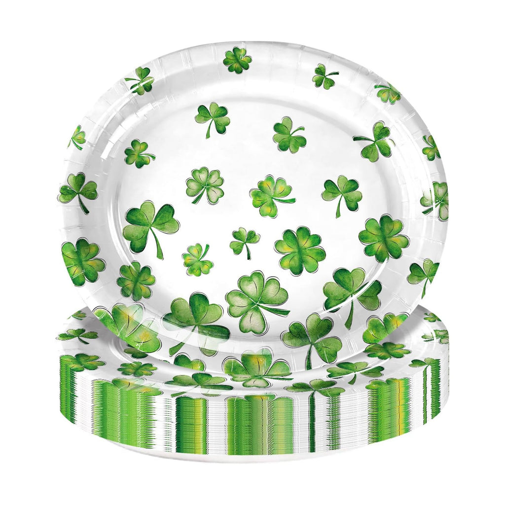 25 Pcs Green Shamrock Paper Plates, 12 Inch Oval Disposable Dinner Plates, Heavy Duty Grease Resistant Party Plates for Earth Day, Spring Picnic, Garden Party, Classroom Events