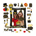 Birthday Inflatable Photo Booth Frame, 30PCS Black Gold Photo Booth Props, Inflatable Selfie Frame Cheer to 18 20 30 40 50 60 70 Years Old Decor Supplies for Men Women Boys Girls