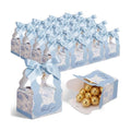 ForraFun 50 Sets Floral Wedding Favor Boxes with Pearl Pendant Bow, Blue