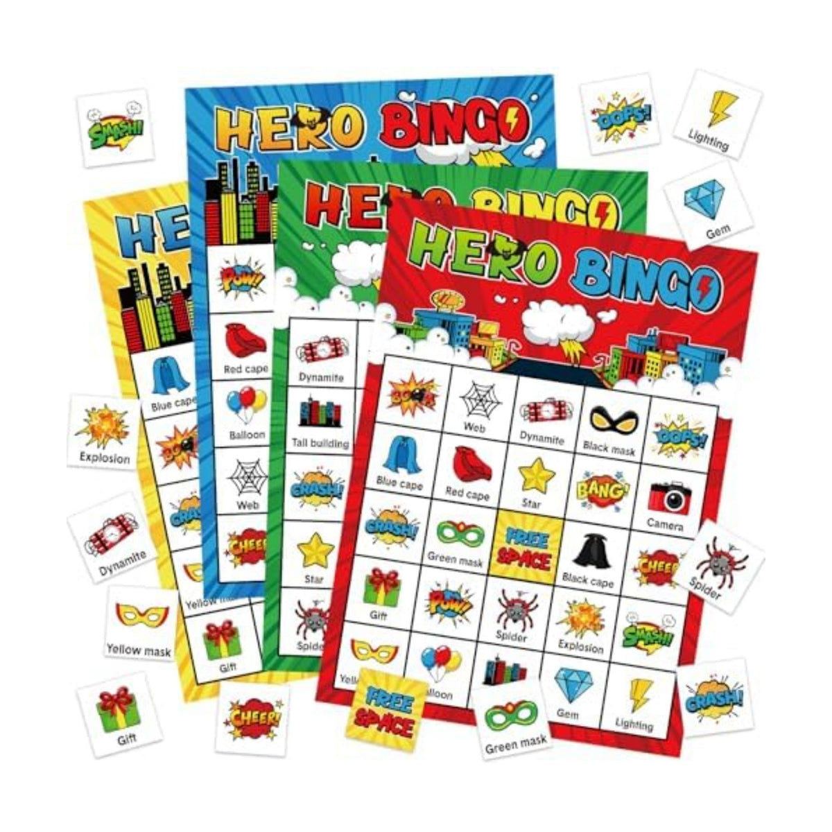 Shappy 35 Pcs Hero Party Bingo Games 24 Player Cartoon Comic Birthday Game
