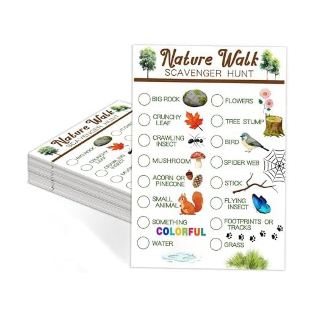 30Pcs Nature Walk Scavenger Hunt Cards, Scavenger Hunt Cards Road Trip and Travel Activities, Spring Summer Holiday Party Supplies, Camping Games Outdoor Indoor Seek Activity