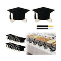 Eaasty 24 Pcs Mini Chalkboard Signs Party Food Labels for Party Buffet with Stand 2 Pen Small Erasable Reusable Wooden Blackboard for Table Setting Name Decorations(Grad Cap)
