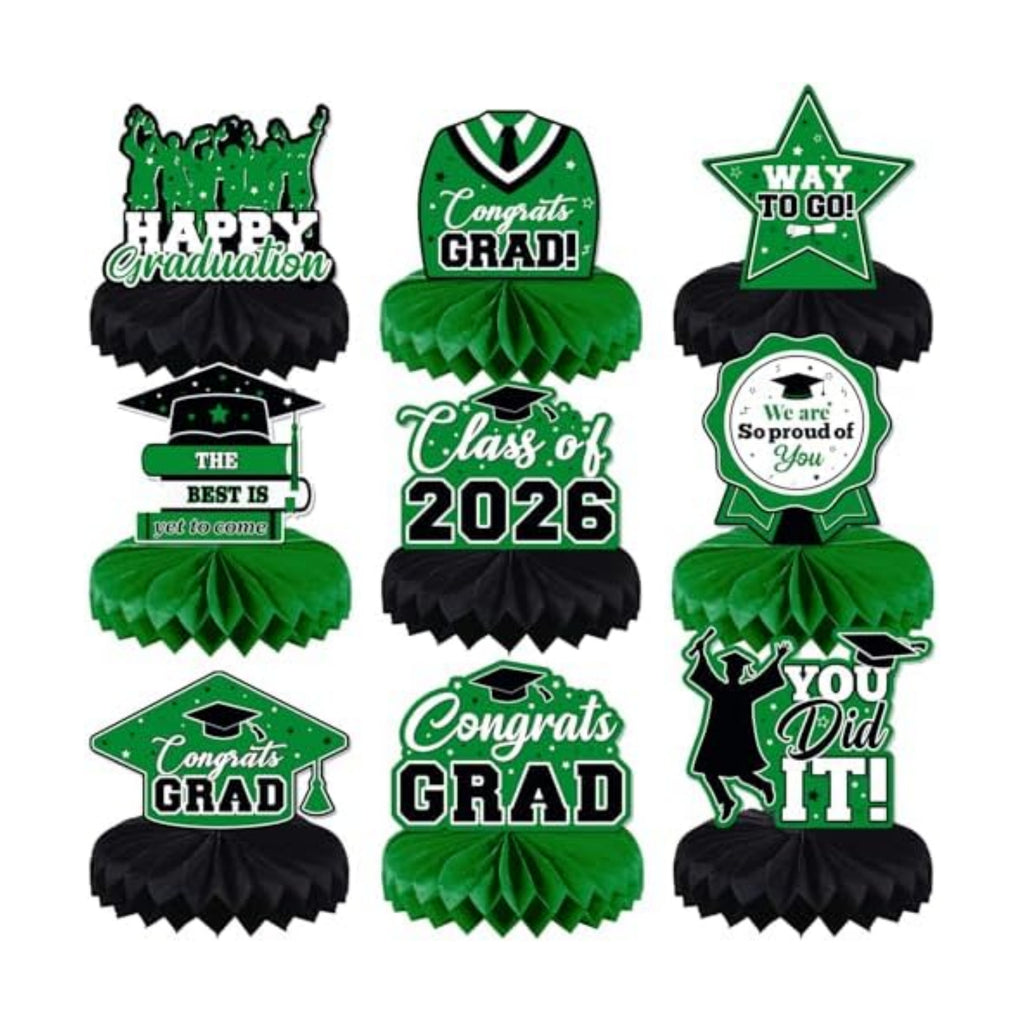 Graduation Decorations Class of 2026, Centerpieces for Tables, Congrats Grad Honeycomb Table Toppers, Graduation Party Supplies, Green