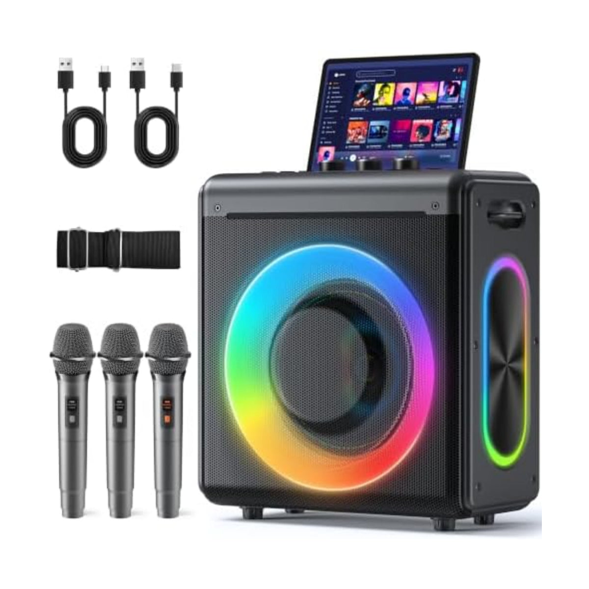 Karaoke Machine, 3 Wireless Rechargeable Microphones, 200W Speaker