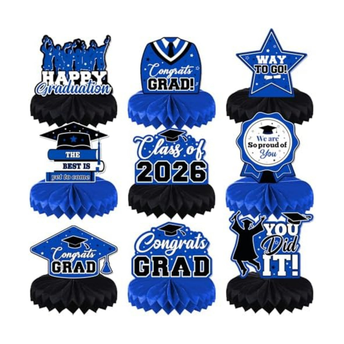 Graduation Decorations Class of 2026, Centerpieces for Tables, Congrats Grad Honeycomb Table Toppers, Graduation Party Supplies, Blue