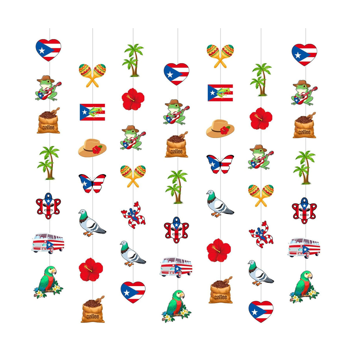 Spakon 8 Pcs Puerto Rico Garlands Puerto Rican Party Hanging Decorations Hibiscus Garlands Banners Frog Paper Cutouts for Birthday Festivals Party Ceiling Wall Decor