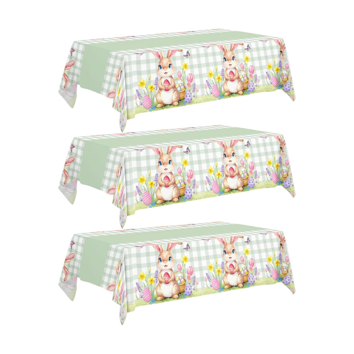 3 Pack Easter Bunny Tablecloth, Disposable Plastic Easter Table Decorations for Spring Party, Easter Decorations for Home, 54x108 Inch