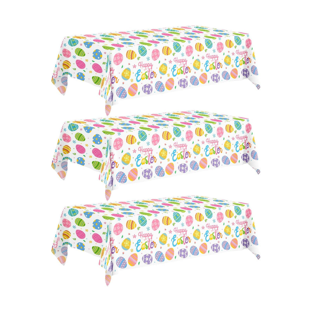 3-Pack Easter Egg Disposable Plastic Tablecloths – 54 x 108 Inch Rectangular Table Covers for Spring Parties and Holiday Decor