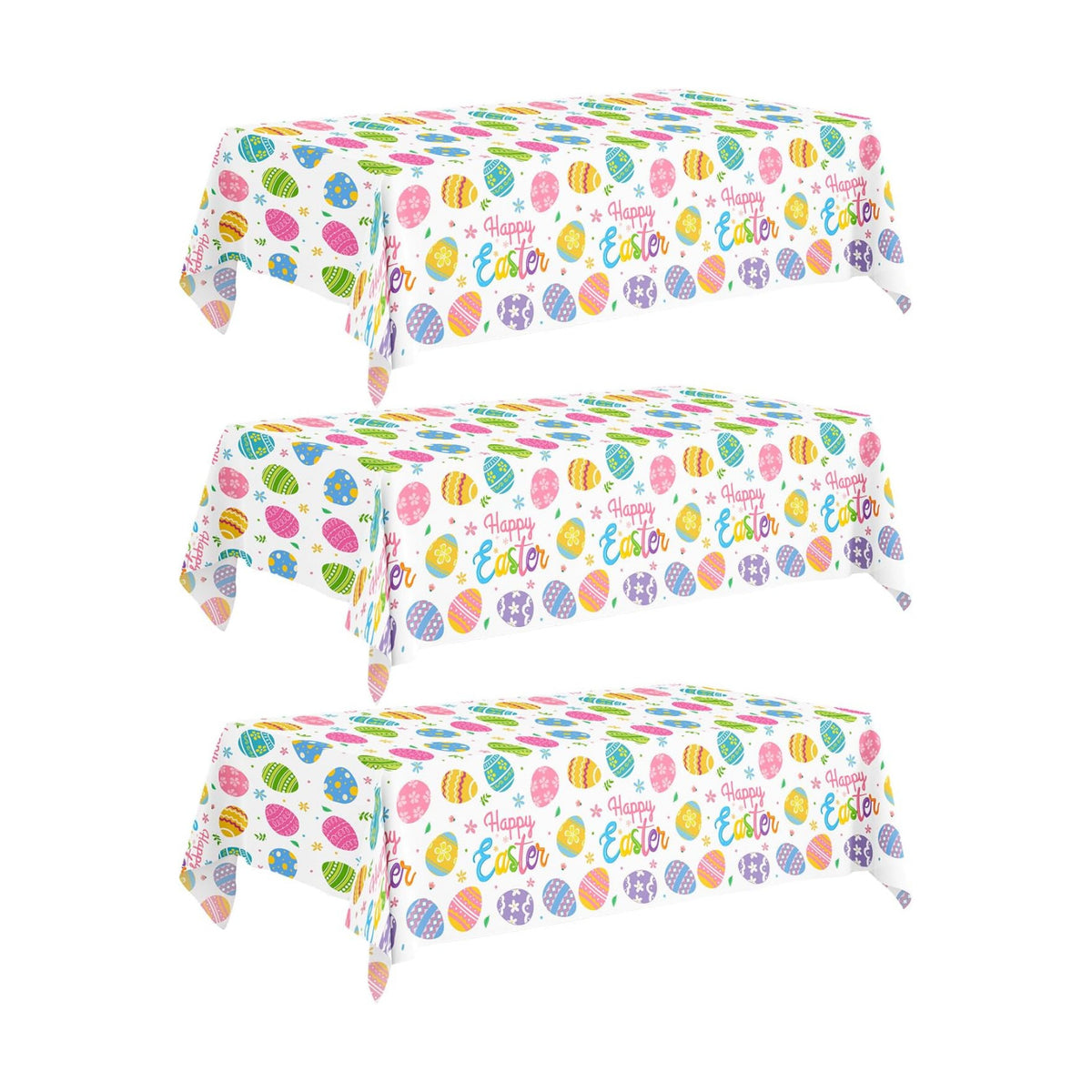 3-Pack Easter Egg Disposable Plastic Tablecloths – 54 x 108 Inch Rectangular Table Covers for Spring Parties and Holiday Decor