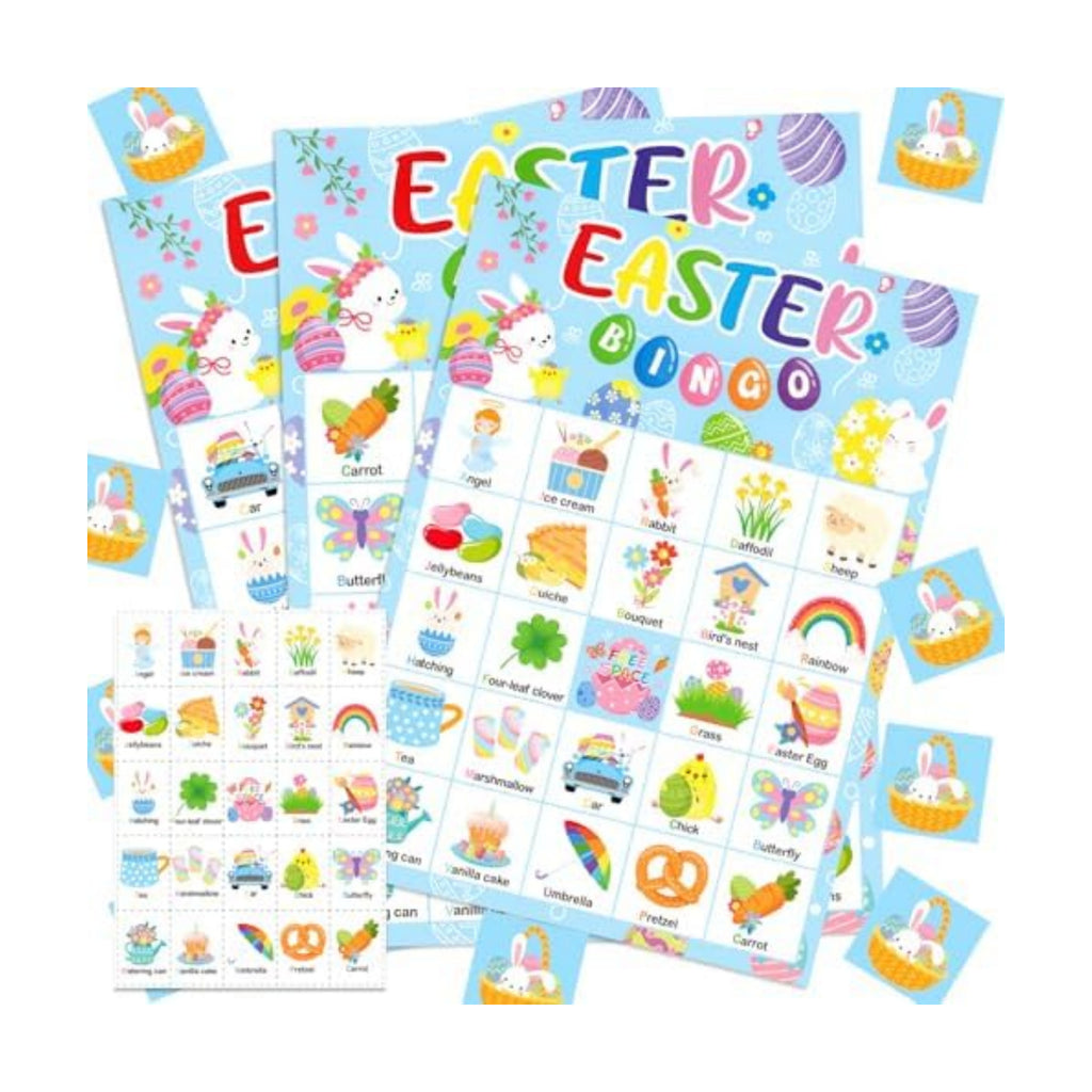 Easter Bingo Cards for 24 Players – Easter Craft Party Goodies Games for Kids School Classroom Gift, Family Activities – Easter Basket Stuffers