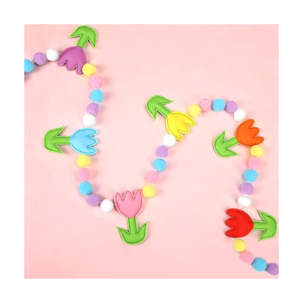 Jansun 8.2 FT 3D Spring Colorful Tulip Floral Felt Pre-Strung Garland