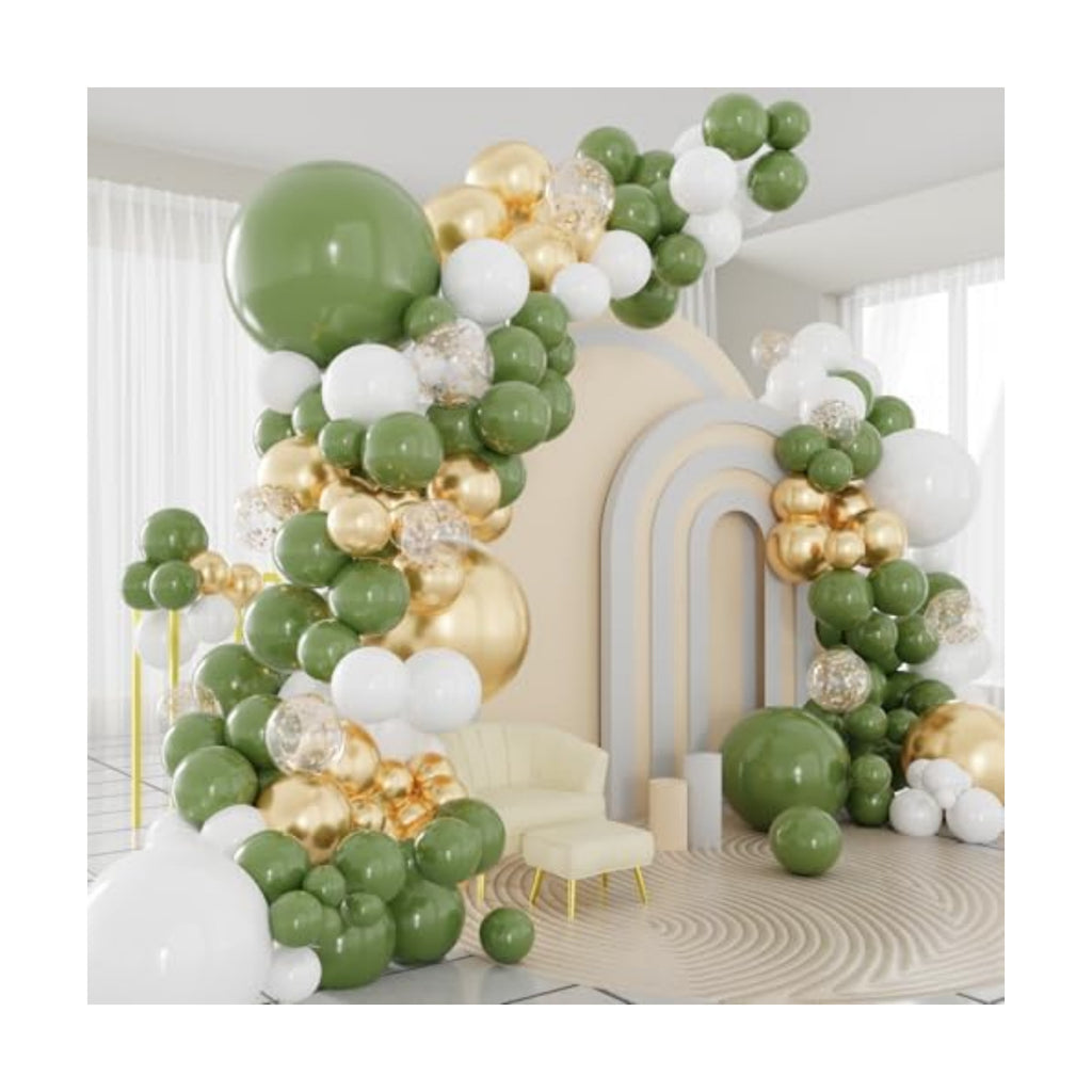Sage Green Balloons Arch Kit, 124pcs Sage Green White and Gold Balloons