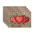 Valentines Day Wooden Plank Placemats Set of 4, 12x18 Inch Valentine Eucalyptus Leaves Heart Dining Table Placemats Wedding Washable Heat Resistance Place Mats for Party Kitchen Dining Decor