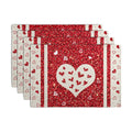Valentine Hearts Placemats Set of 4, 12x18 Inch Red White Love Heart Linen Table Mats Romantic Wedding Heat Resistant Washable Place Mat for Party Kitchen Dining Outdoor Indoor Decor