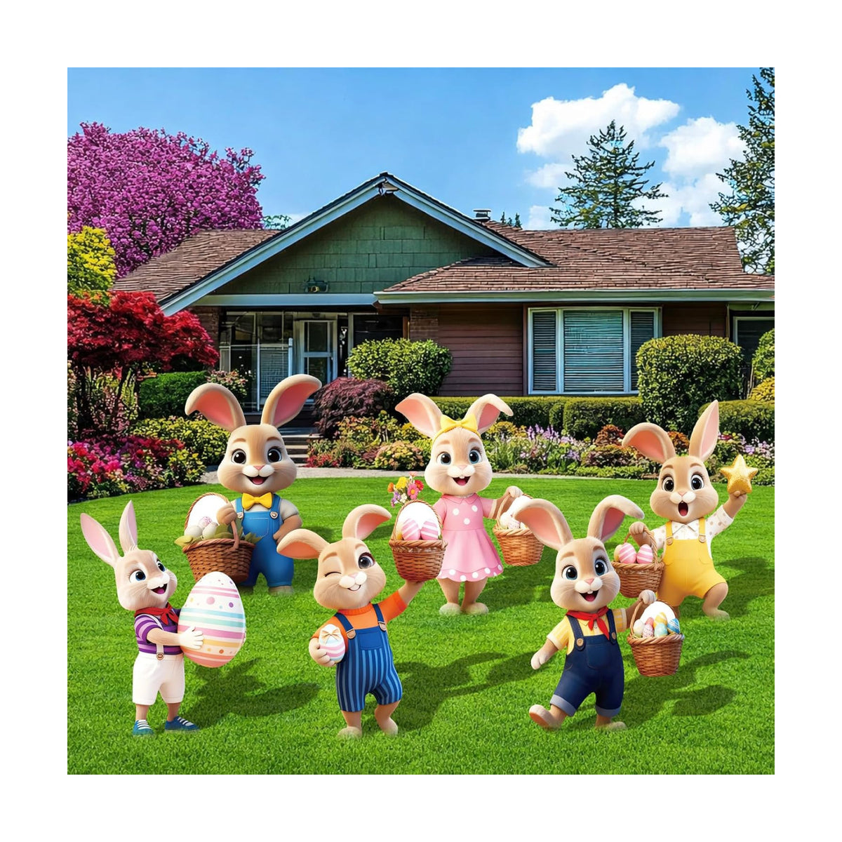 6-Piece Easter Bunny Yard Signs with Stakes – 6 Assorted Cute Rabbit Designs 13.8 Inches Tall Outdoor Lawn Decorations for Easter Egg Hunts, Spring Garden Parties, and Yard Displays