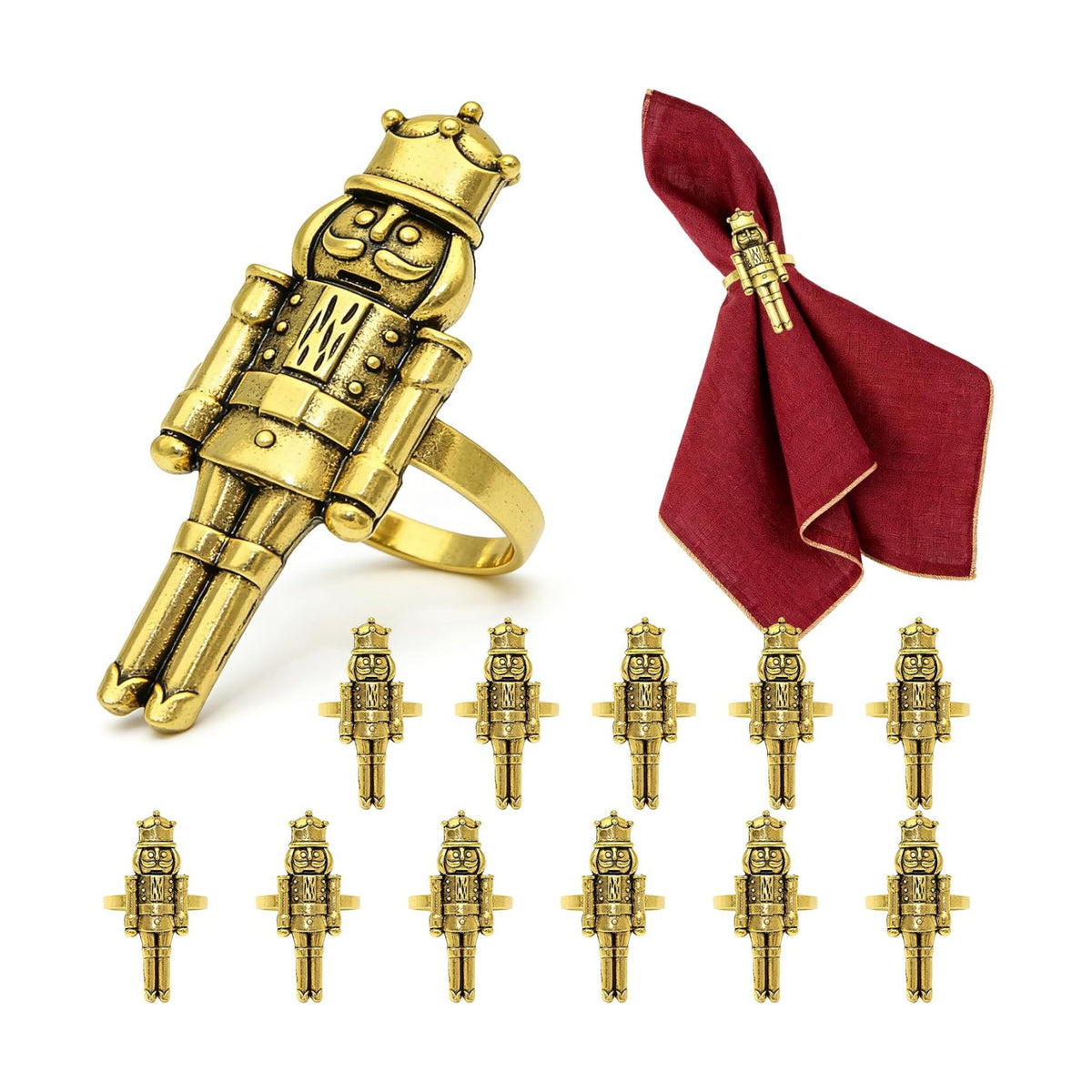 Christmas Napkin Rings Set of 12 for Xmas New Year Party Decor