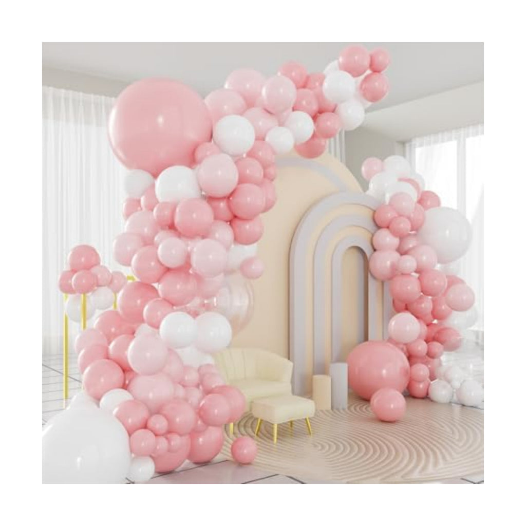 Pink Balloons Arch Kit, 124pcs Pink and White Balloons