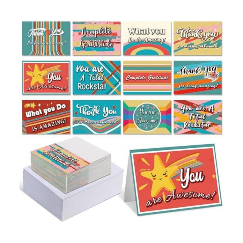 AmazingSpark 120 Pack Thanks You/Happy Birthdays Cards with Envelopes Bulk 12 Designs 4.8 x 6.8'' Assorted Postcards Notes for Business Birthday Back to School Gifts(Macaron,Thank You,120 Kit)