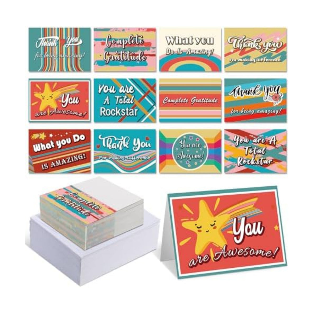 AmazingSpark 120 Pack Thanks You/Happy Birthdays Cards with Envelopes Bulk 12 Designs 4.8 x 6.8'' Assorted Postcards Notes for Business Birthday Back to School Gifts(Macaron,Thank You,120 Kit)