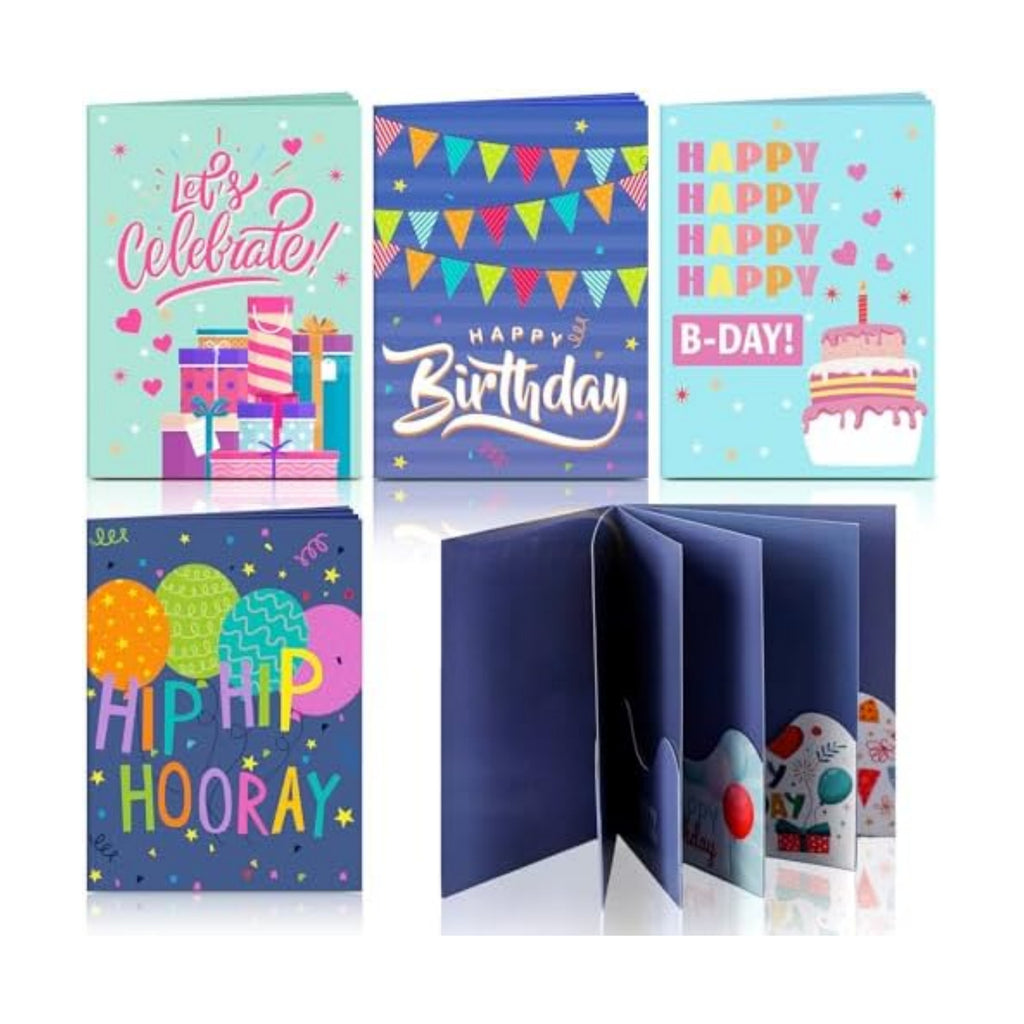 AmazingSpark 4 Set Birthday Gift Card Booklet Cardboard Christmas Birthday Money Holder for Cash Xmas Gift Party Favor Bulk Surprise Money Card Sleeve for Teacher Employee Appreciation