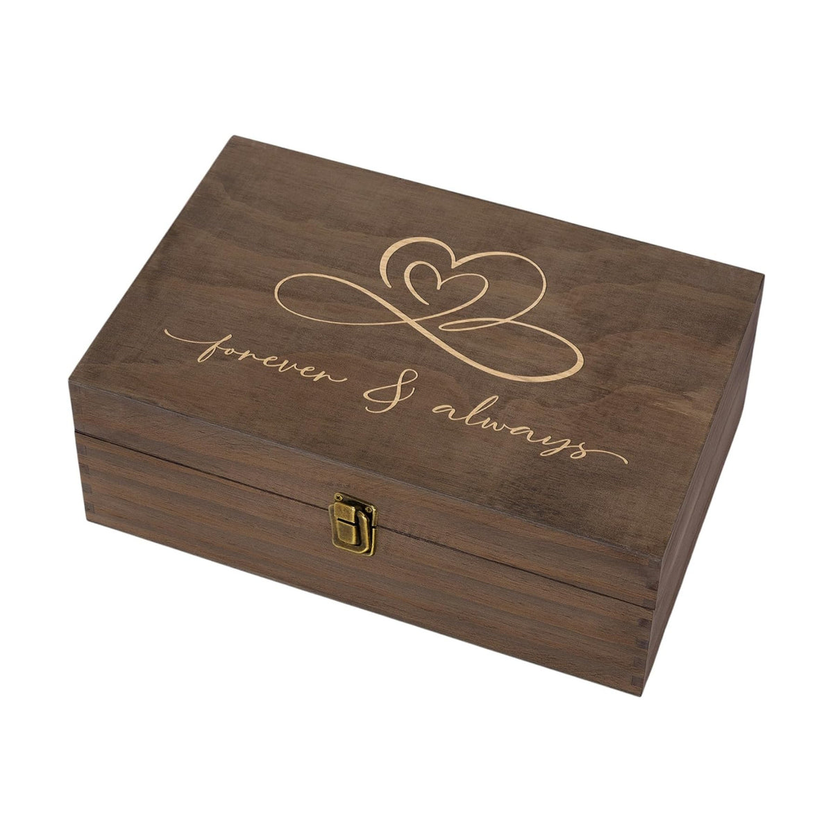 Rustic Wooden Memory Box – Medium Keepsake Storage Box with Double-Sided Engraving – “Forever & Always” Outside & “Every Love Story…” Inside – Personalized Gift for Couples, Wedding, Anniversary