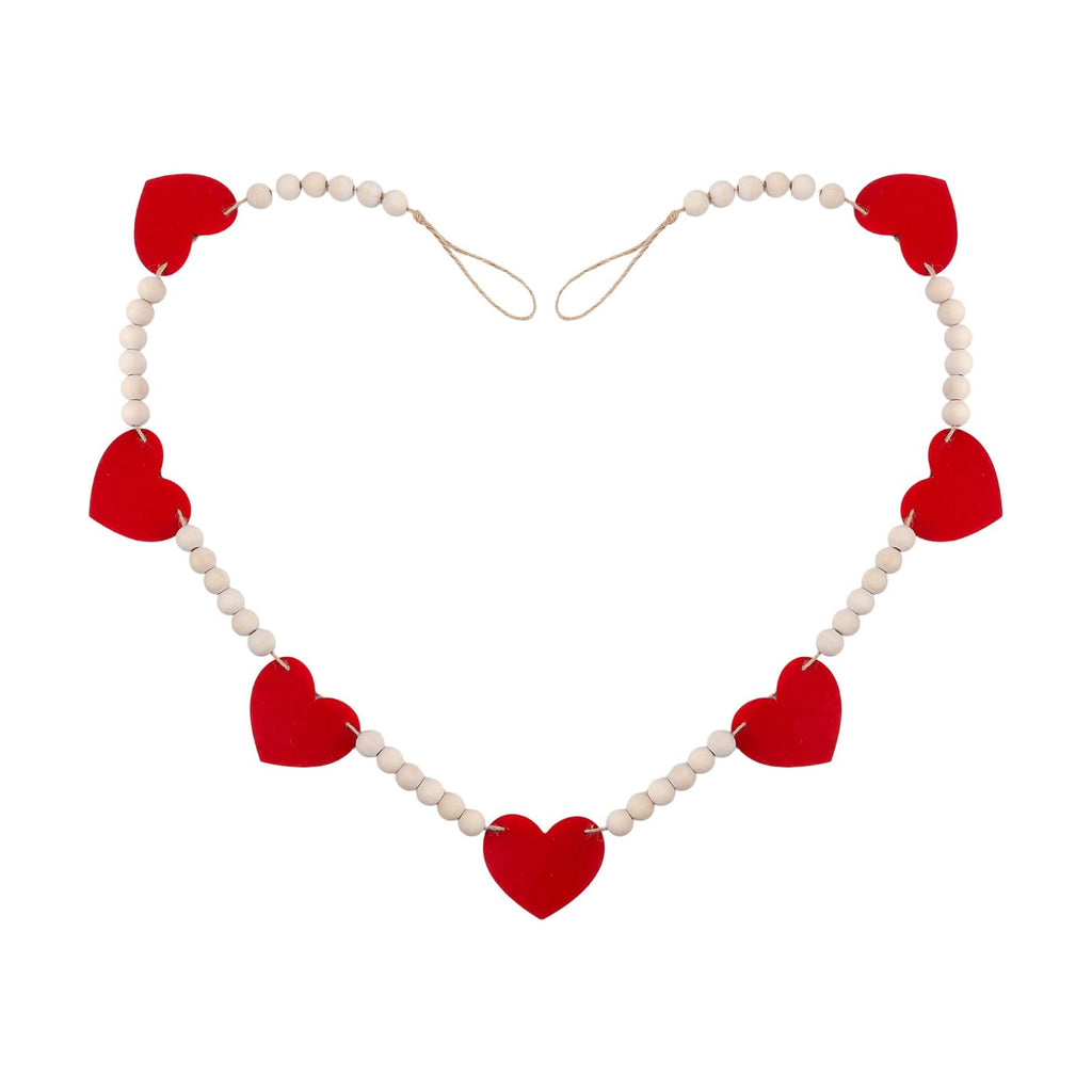 Valentines Day Decorations - Wood Bead Garland with Felt Red Hearts for Valentines Day Decor, Valentine Heart Garland Valentine's Banner for Galentines Day Decorations, Farmhouse, Wedding, Anniversary