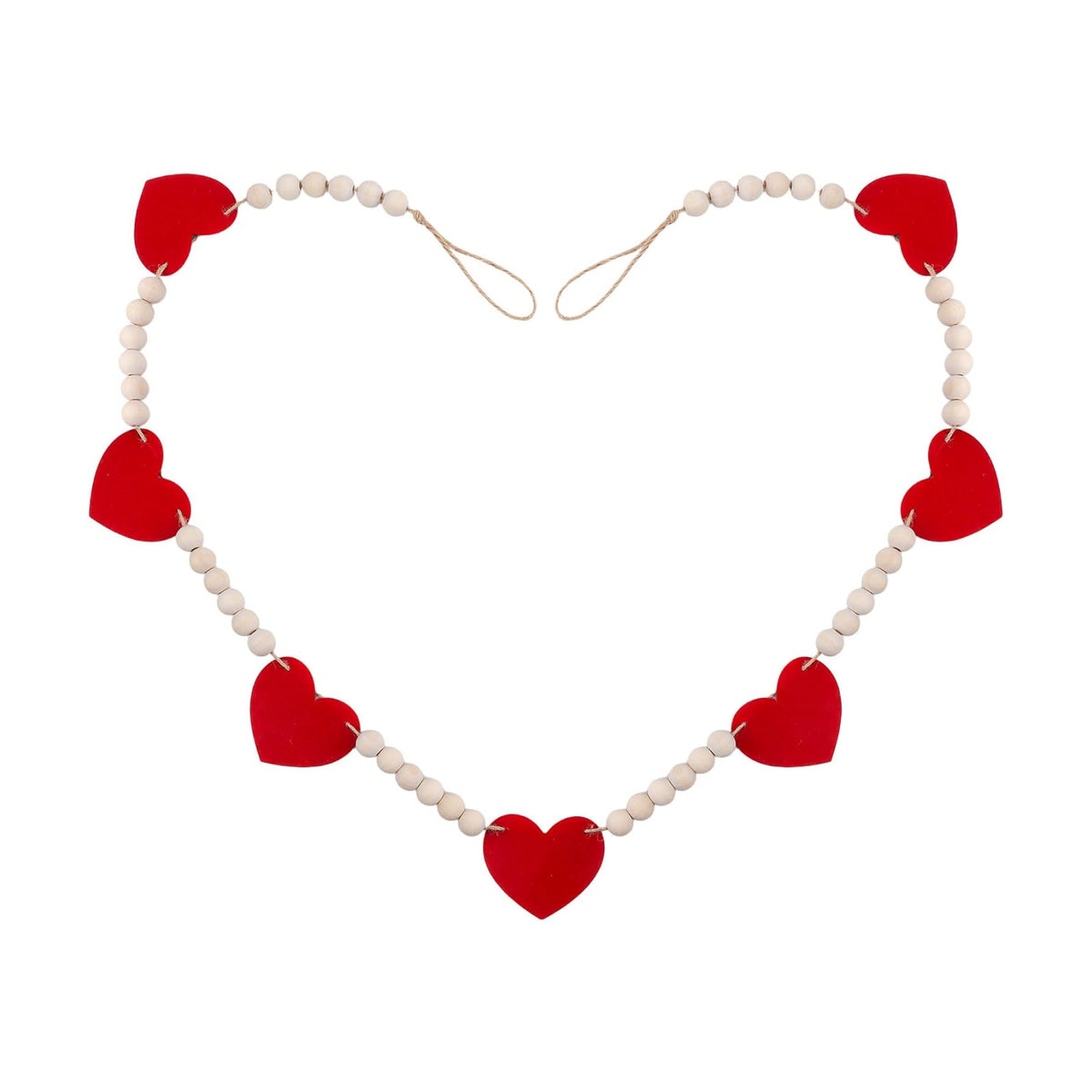 Valentines Day Decorations - Wood Bead Garland with Felt Red Hearts for Valentines Day Decor, Valentine Heart Garland Valentine's Banner for Galentines Day Decorations, Farmhouse, Wedding, Anniversary