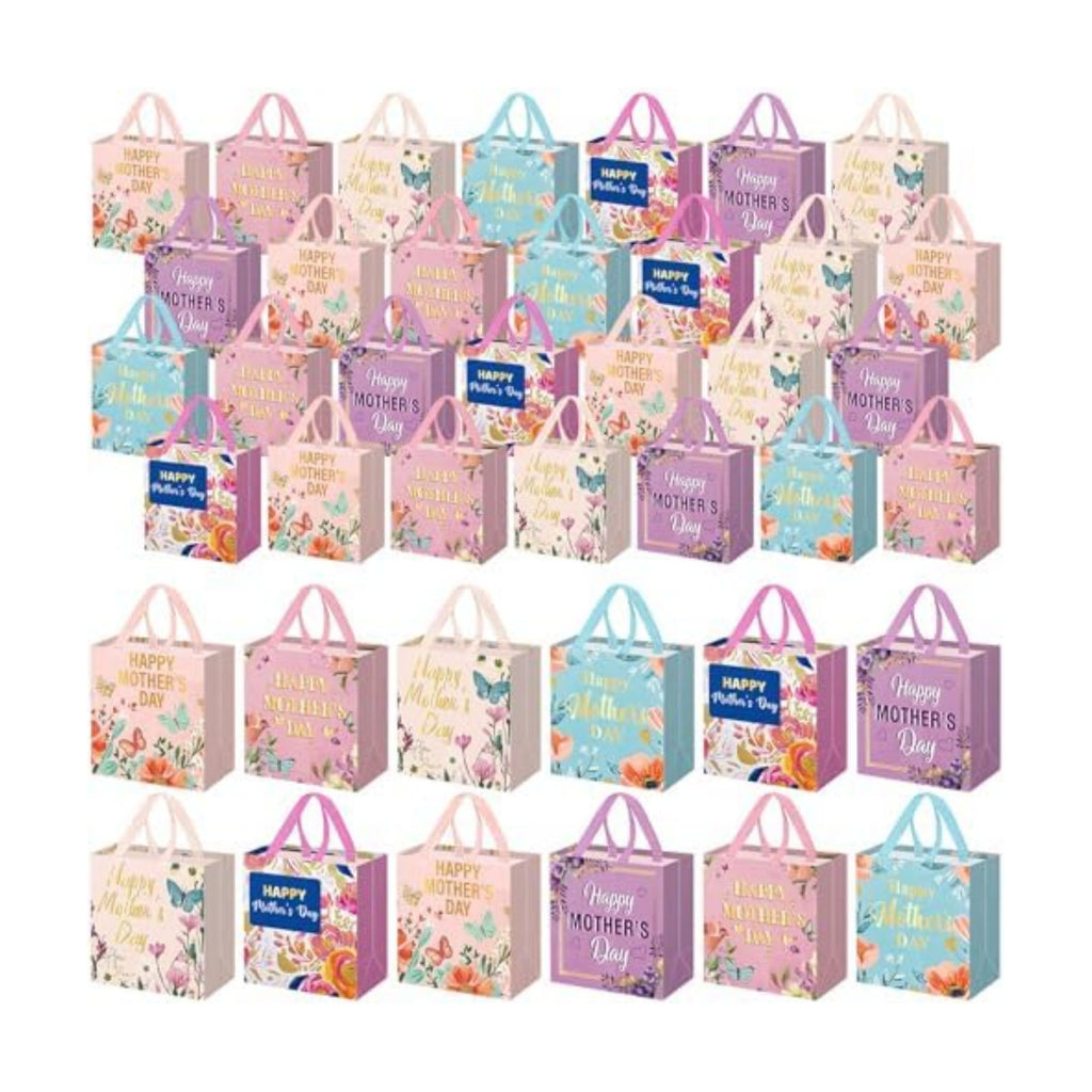 Wesnoy 48 Pcs Happy Mother's Day Tote Gift Bags with Handles Bulk Floral Non Woven Mom Candy Bags Reusable for Gift Wrapping Happy Mother's Day Goody Shopping Party Favor, 11.4 x 10.6 x 4.7 Inch