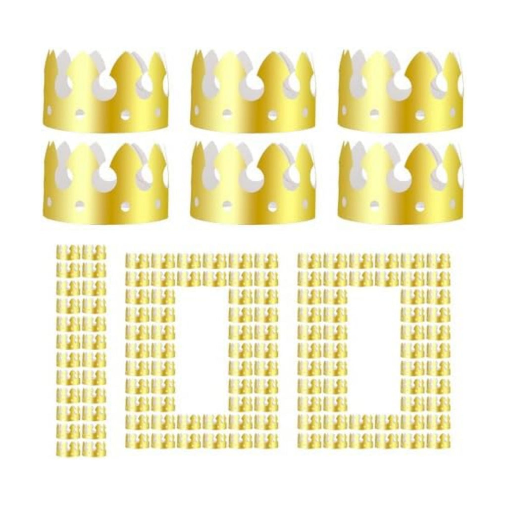 100 Pcs Paper Crowns Bulk, Birthday Gold Crown Foldable & Adjustable Paper King Crown for Adults Birthday Party
