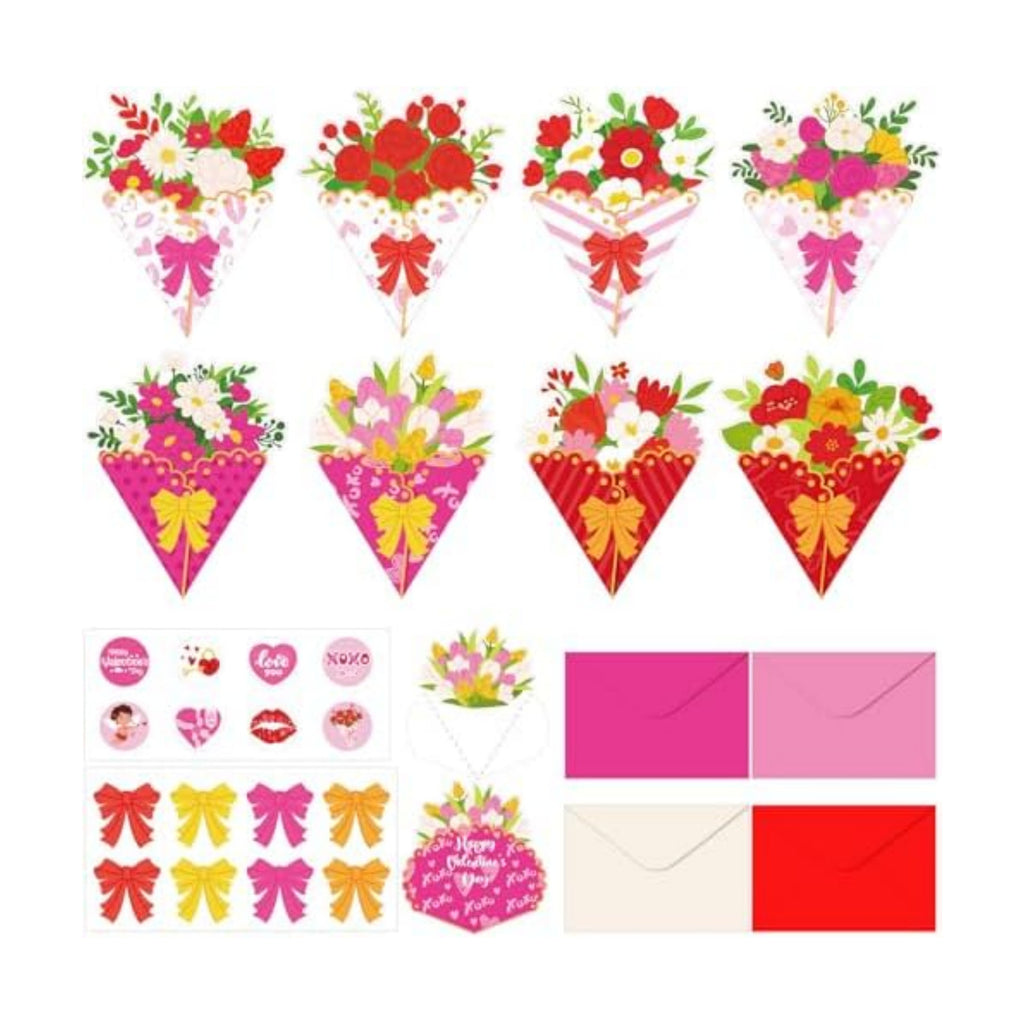 Funrous 24 Pack Valentine's Day Flower Cards with Envelopes Stickers