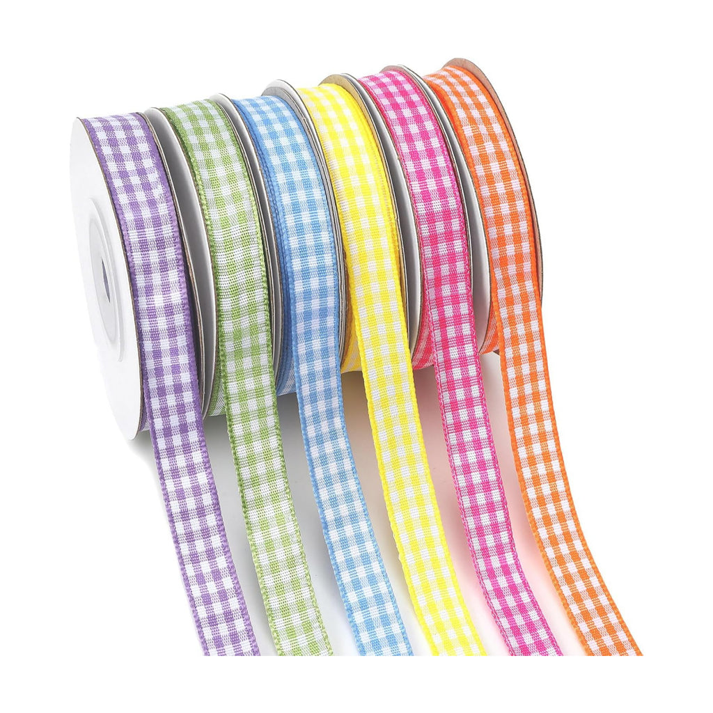 DECYOOL Gingham Ribbon 6 Rolls 60 Yards Spring Plaid Ribbon for Gift Crafts