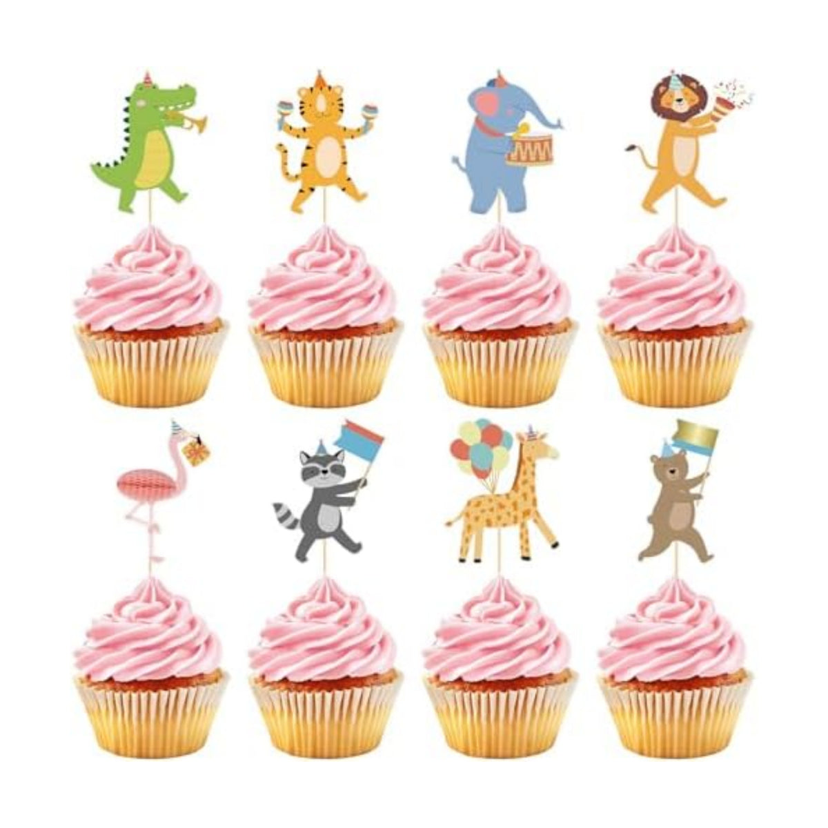 Hooqict 40Pcs Safari Cupcake Toppers Animal Birthday Party Cake Decorations Animal Parade Cupcake Toppers for Kids Jungle Theme Baby Shower Zoo Wild Birthday Party Decorations Supplies