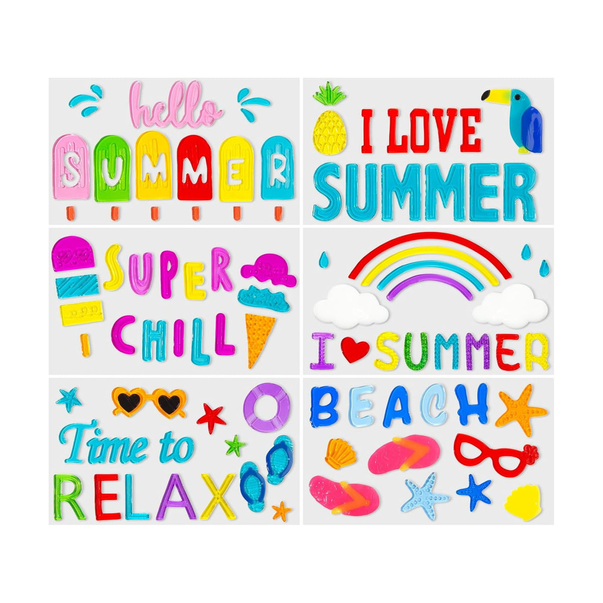 6 Pack Summer Window clings – Reusable Window Cling for Glass Windows