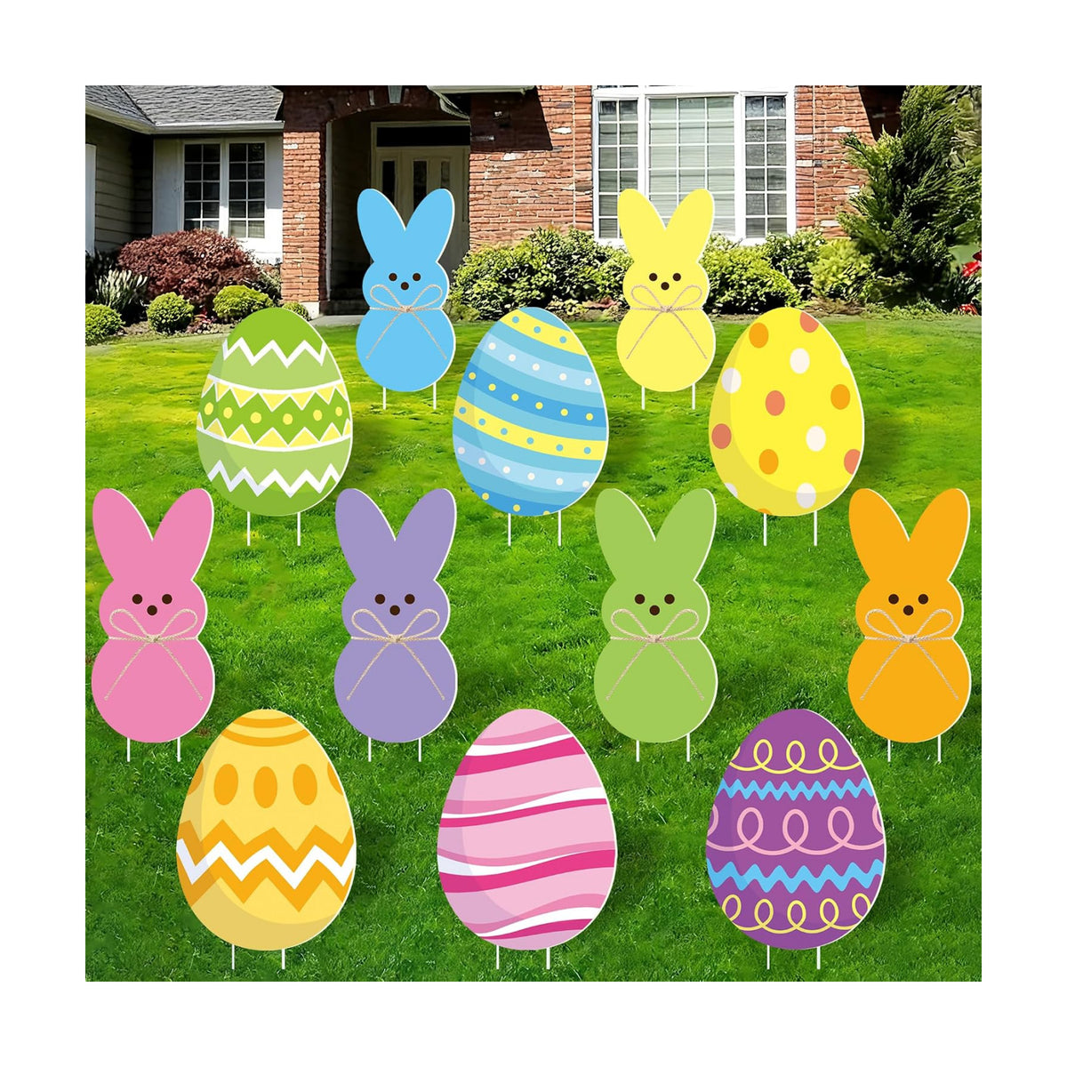 12 Pcs Easter Yard Signs Outdoor Bunny Eggs Lawn Sign with Stakes Waterproof Easter Peeps Rabbit Yard Stake Decorations for Spring Holiday Outdoor Home Garden Lawn Patio Party Props Decoration