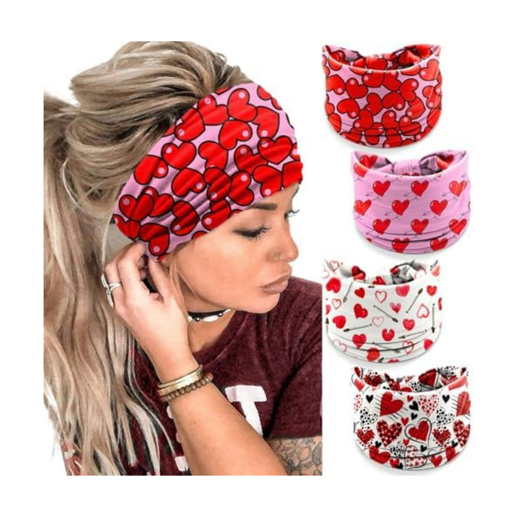 IDDFEVE 4Pcs Valentine's Day Headbands for Women - Red & White Heart with An Arrow Holiday Hair Bands, Pink Love Festive Present Hair Accessories