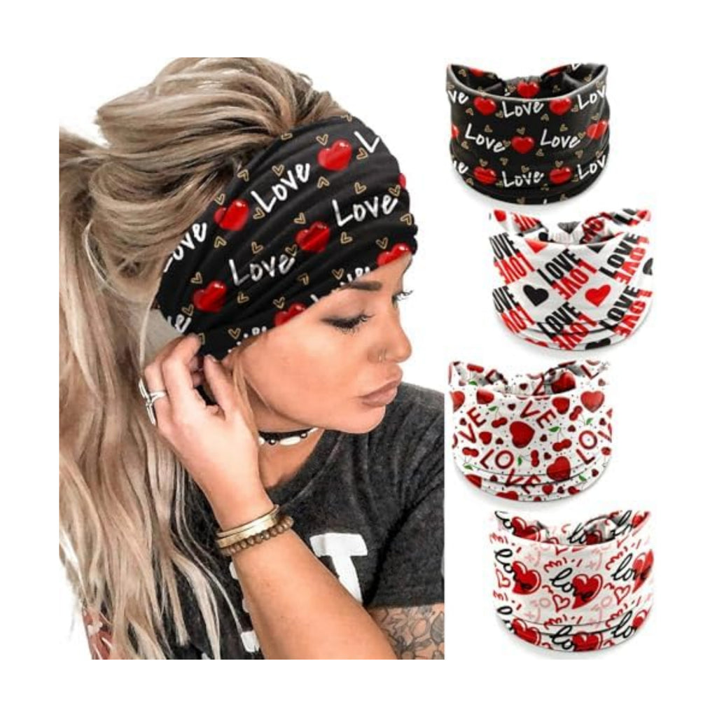 IDDFEVE 4Pcs Valentine's Day Headbands for Women - Red & Black Love Lettering Holiday Hair Bands, Festive Present Heart Hair Accessories