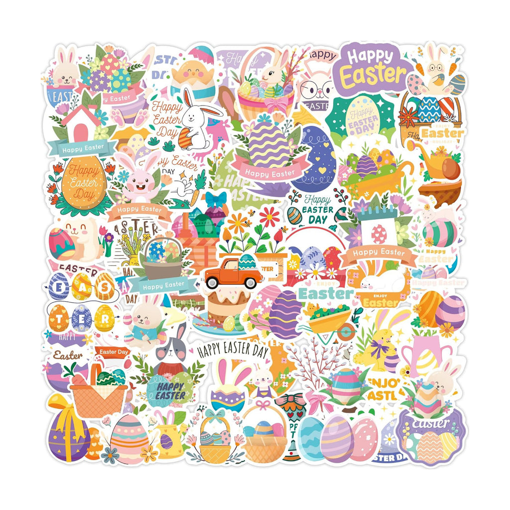 Easter Egg Stuffers - 100 PCS Happy Egg Bunny Stickers for Kids - Vinyl Easter Games Crafts Activities Party Favors - Basket Stuffers for Toddler - Kids Gifts for Boys Girls