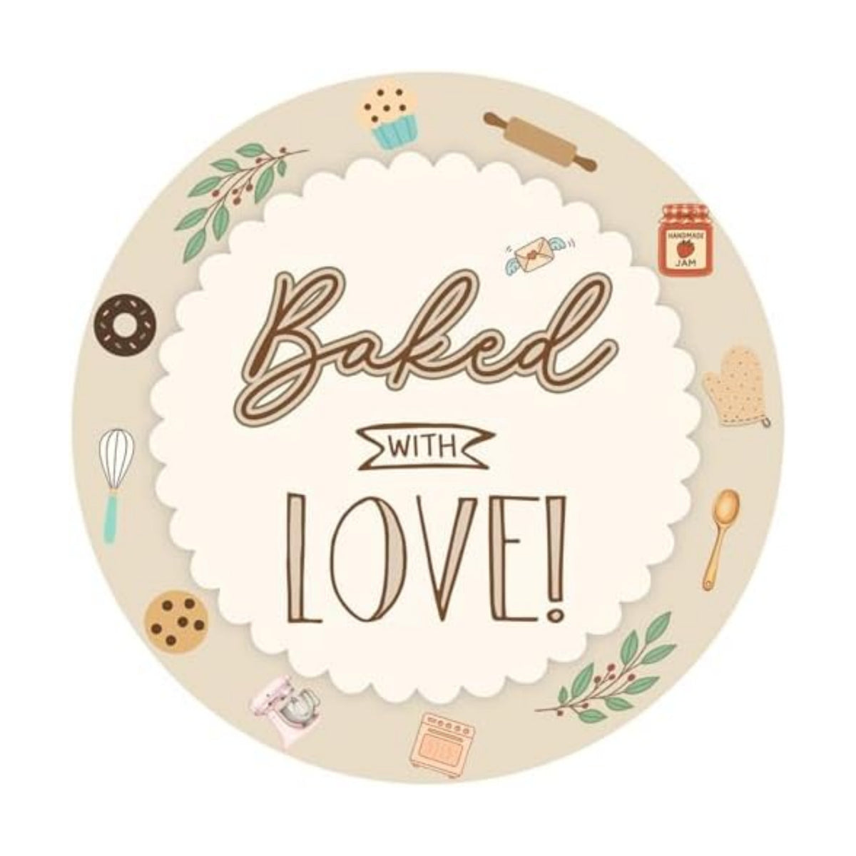 Baked with Love Stickers 120Pcs, 2 Inch Round Baking Labels for Homemade Goods, Bakery Packaging, Cookie Bags, Thank You Gifts, Small Business Packaging & Party Favors (Baked with Love)