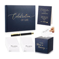 Engrowtic 64 Pcs Guest Book Set Funeral Guest Book Memorial Service, Blue