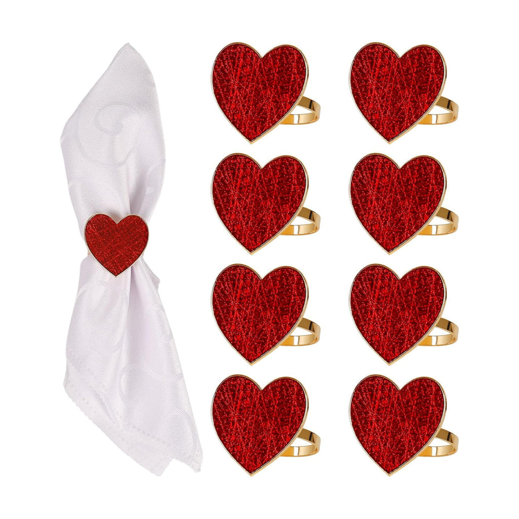 Red Heart Napkin Rings Set of 8 for Valentine's Day, Metal Heart Love Napkin Holders with Gold Buckles for Valentine's Day, Mother's Day, Wedding, Anniversary Dinners, Parties Table Decoration