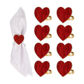 Red Heart Napkin Rings Set of 8 for Valentine's Day, Metal Heart Love Napkin Holders with Gold Buckles for Valentine's Day, Mother's Day, Wedding, Anniversary Dinners, Parties Table Decoration