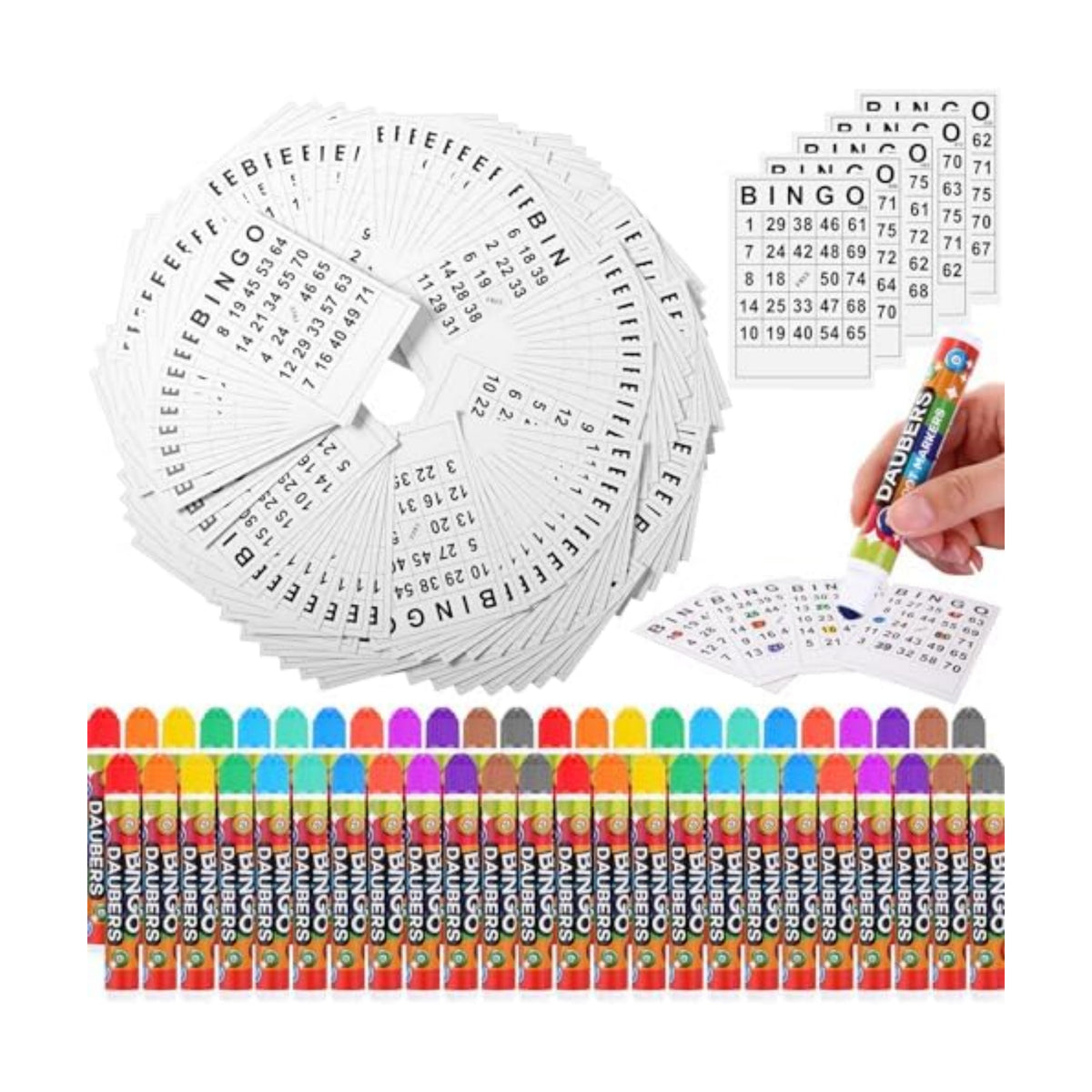 Crtiin 228 Pack Game Cards and Dot Daubers Set Includes 180 Bingo Cards and 48 Dot Markers Supplies Calling Card Set for Kids Preschool Children, Large Groups, Family Gathering Activity, Game Night