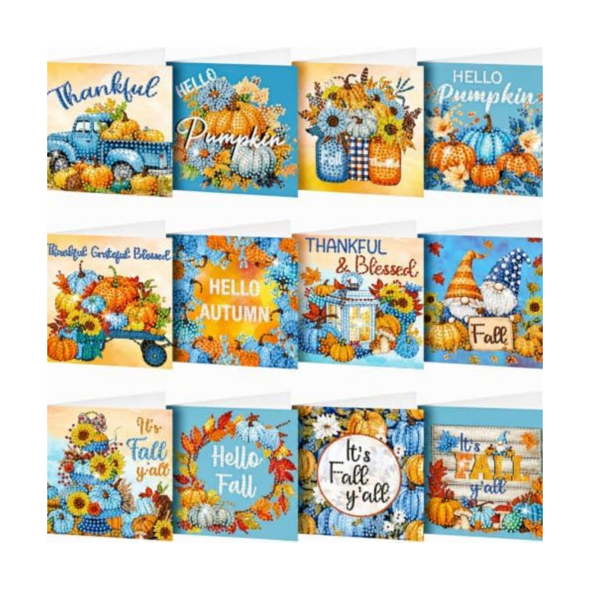 Saillong 12 Pack Blue Fall Diamond Painting Greeting Cards with Envelopes