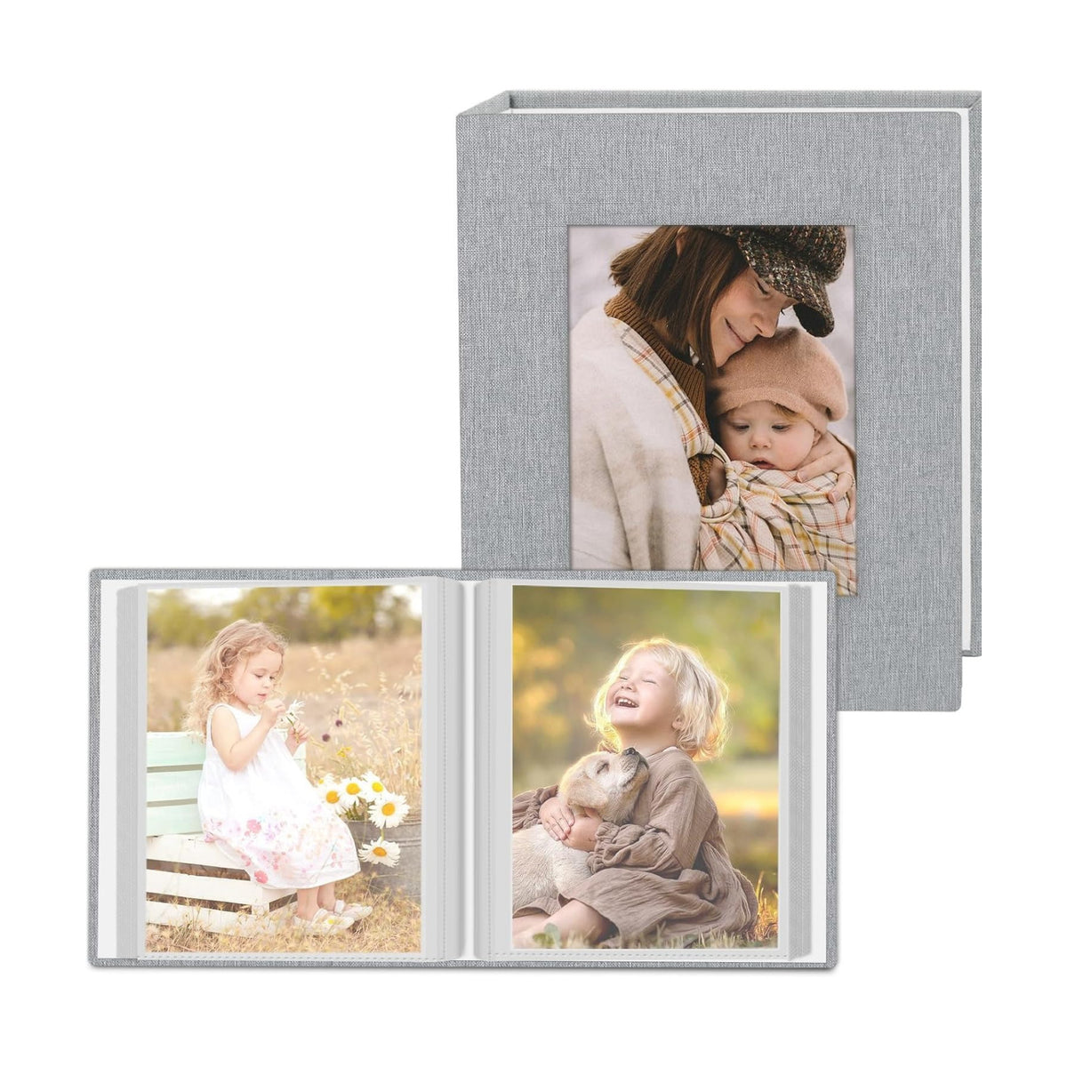 Popotop 2 Pack Photo Album 5x7 Pictures, Small Linen Slip-in Photo Albums Book for 80 Photos with 40 Pockets, Birthday Gifts for Women Mom Family Baby