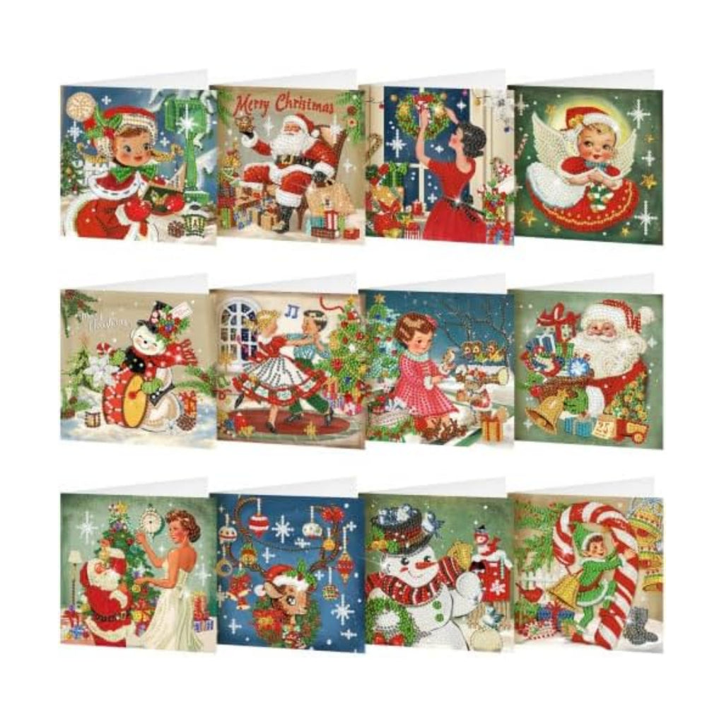 Saillong 12 Pack Vintage Christmas Diamond Painting Greeting Card Kits DIY Retro Christmas Diamond Art Cards with Envelope Xmas 5D Rhinestones Painting Kit for Adults DIY Craft Family Friend Xmas Gift