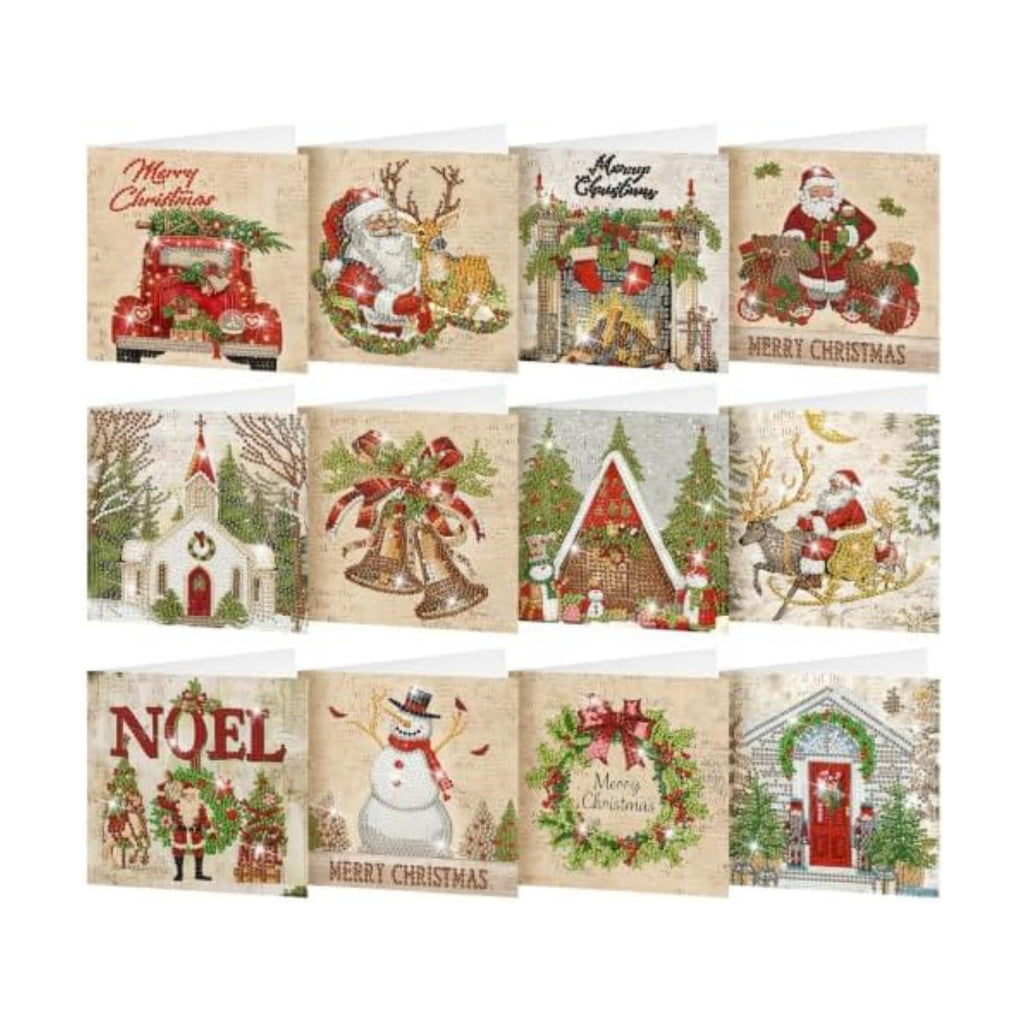 Saillong 12 Pack Vintage Christmas Diamond Painting Greeting Card Kits DIY Red Retro Christmas Diamond Art Cards with Envelopes Xmas 5D Rhinestones Painting kit for Adults DIY Craft Family Xmas Gifts