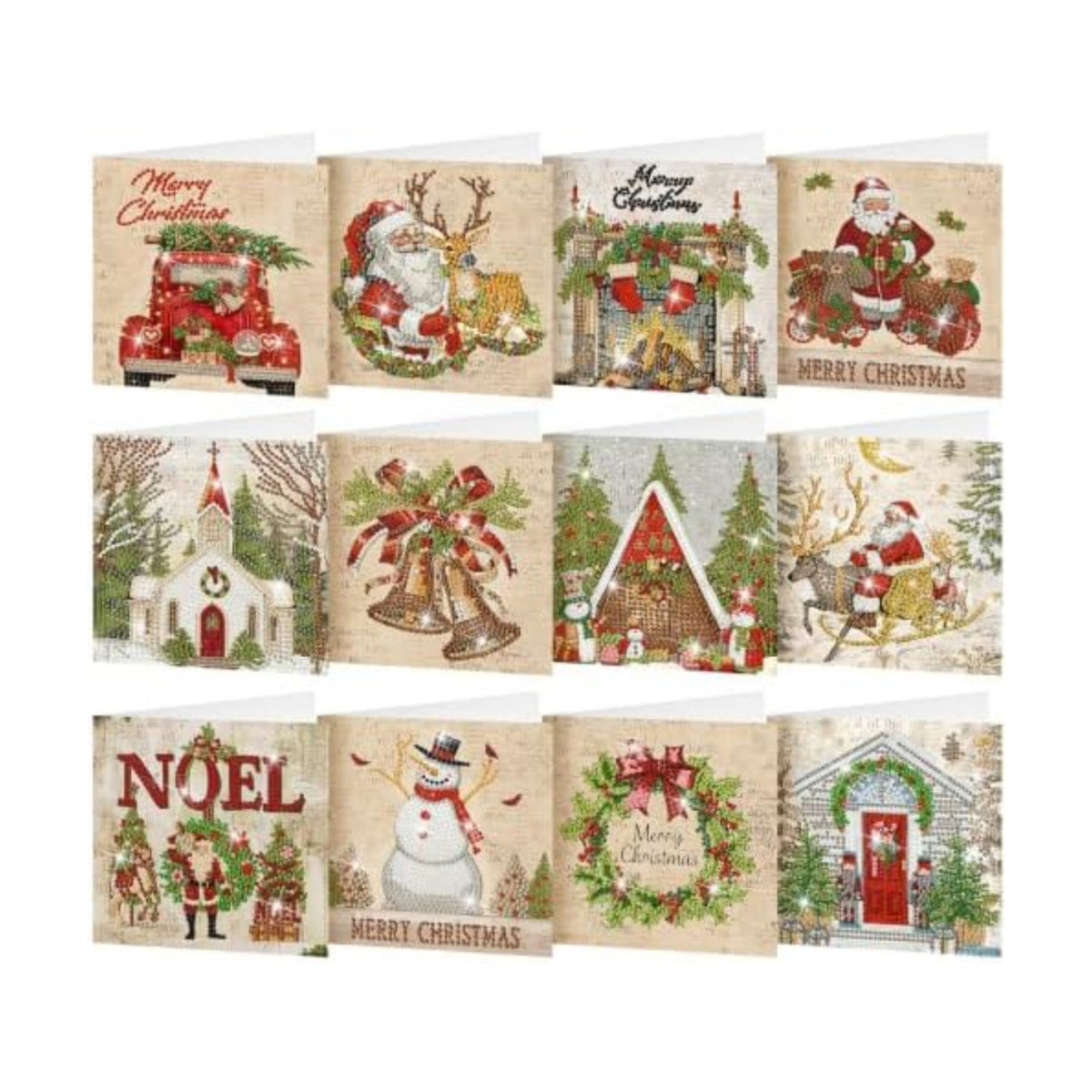 Saillong 12 Pack Vintage Christmas Diamond Painting Greeting Card Kits DIY Red Retro Christmas Diamond Art Cards with Envelopes Xmas 5D Rhinestones Painting kit for Adults DIY Craft Family Xmas Gifts