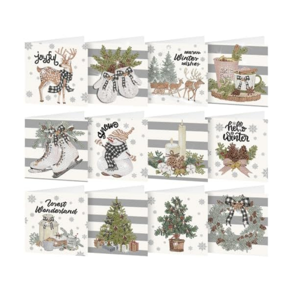 Saillong 12 Pack Neutral Christmas Diamond Painting Greeting Card Kits DIY Gray Christmas Diamond Art Cards with Envelopes Xmas 5D Rhinestones Painting Kit for Adults DIY Craft Family Friend Xmas Gift